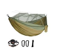 LOVSSU Double People Net Hammock 300×200CM Plus Size Outdoor Umbrella Cloth Nylon Anti-Rollover Camping(Deep Green)