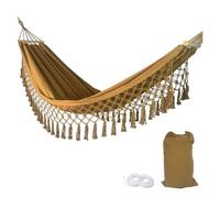 LOVSSU Hammock Outdoor Camping Leisure Canvas Thickened Swing Anti-Rollover Perfect for Garden Patio Backyard(Camel)