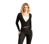 LOVSSU Hauts Cache-CœUr pour Yoga T-Shirt Basique à Manches Longues et col en V Profond for Femme, Coupe Slim, Couleur Unie, Collection Printemps-été(Black,M)