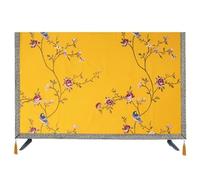 LOVSSU Housse de Protection anti-poussière for ensemble TV, broderie fleur pivoine, tissu suspendu for bureau, coton et lin, housse contre la poussière(Yellow,52 inches)