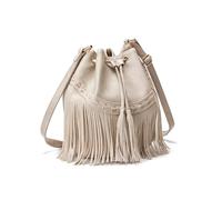 LOVSSU Sac à bandoulière for femme, sac main for un usage quotidien décontracté, seau bohème en cuir franges avec longue(WHITE)