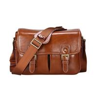LOVSSU Sac for appareil photo en cuir réservoir intérieur DSLR sac de messager vintage rétro sacs à bandoulière latéraux(Light Brown,32.5X14X24CM)