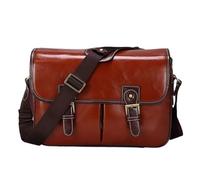 LOVSSU Sac for appareil photo en cuir réservoir intérieur DSLR sac de messager vintage rétro sacs à bandoulière latéraux(Red Brown,29X13X21.5CM)