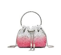 LOVSSU Sacs à bandoulière for femmes, sac seau avec anneau en métal et diamants, main brillant cordon de serrage, fourre-tout, chaîne, pochette soirée(Red)