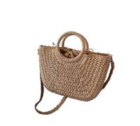 LOVSSU Sacs De Paille D'éTé Sacs à Main en Paille tissée for Femmes, Sac de Voyage Fait Main, Sac de Plage, Sac Seau d'été avec poignée, Sac fourre-Tout, Panier pour Voyage, Plage(Bigkhaki)