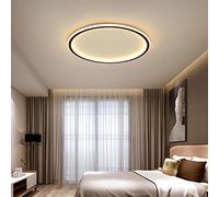 LOVTAL Rond LED Plafonnier, Nordique Moderne Ultra-Mince Cercle Lampe De Plafond Montage en Surface Métal Luminaire Lumière pour Salon, Lampe De Chambre,Black+Stepless Dimming-50cm 61W