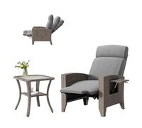 lovtuwr Fauteuil de jardin en rotin facile d'entretien avec fonction détente et table pliante | Montage rapide | Avec housse et coussins épais | Résistant aux intempéries pour la famille, le balcon et