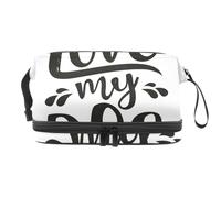 Lovw My Dog Word Trousse à maquillage double couche pour femme et fille Trousse de toilette de voyage Trousse de maquillage pratique avec compartiment à brosse, multicolore, 27x15x14 cm/10.6x5.9x5.5