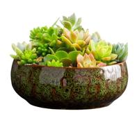 Low Bowl Planter - 16.5cm Ceramic Flower Pot | Glazed Hydroponic Bonsai Bowl | Leakproof Wide Mouth Plant Pot For Daffodil Water Plants Indoor Decorative Gardening Container