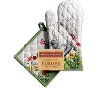 Low Court Set Including 1 Oven Mitt 100% Cotton (19 cm x 33 cm) and 1 Pot Holder (20 cm x 20 cm) for Barbecue,Baking,Grilling,Microwave,Spring and Summer