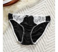 Low-Waist Satin Briefs Women Solid Lace Panties S-XL(Black S)