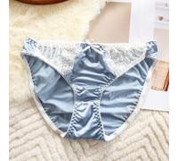 Low-Waist Satin Briefs Women Solid Lace Panties S-XL(Blue S)
