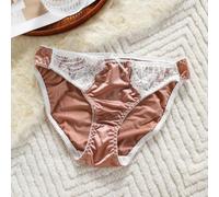 Low-Waist Satin Briefs Women Solid Lace Panties S-XL(Pink L)