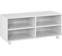 Lowboard à roulettes 'Gränne' 90x35x41cm étagère mobile Armoire TV 4 étagères Étagère TV Table TV Blanc mat