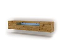 Lowboard Aura Armoire TV, 200 cm, à suspendre ou à poser, basse, buffet, meuble HiFi, table, (chêne artisanal avec LED)