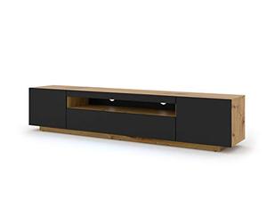 Lowboard Aura Armoire TV, 200 cm, à suspendre ou à poser, basse, buffet, meuble HiFi, table, (chêne artisanal et noir mat, sans LED)