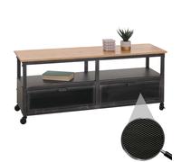 Lowboard Hwc-N28, Meuble Tv, Roulettes 2 Compartiments, Structure 3d Industrielle Rétro Métal Bois 55x130x36cm Noir, Naturel Multicolore