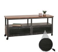 Lowboard Hwc-N28, Meuble Tv, Roulettes 2 Compartiments, Structure 3d Industrielle Rétro Métal Bois 55x130x36cm Noir, Marron Multicolore
