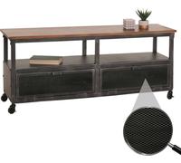 Lowboard HWC-N28, Rack TV, roulettes 2 compartiments, structure 3D industrielle rétro métal bois 55x130x36cm ~ noir, marron