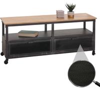 Lowboard HWC-N28, Rack TV, roulettes 2 compartiments, structure 3D industrielle rétro métal bois 55x130x36cm ~ noir, naturel