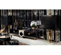 Lowboard Vitrine Salon Ensemble d'étagères en acier inoxydable foncé Esthétique 3pcs