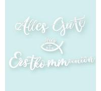 LowCarbonLife Guirlande de première communion « Alles Gute zur First Communion » avec motifs de poissons - Bannière décorative à paillettes argentées 1,6 m - Décoration de communion pour garçons et