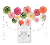 LowCarbonLife Kit de décoration de fête, pompons, éventails en papier et guirlande, décoration d'anniversaire, décoration de mariage, décoration de fête nuptiale, décoration de jardin, fête prénatale