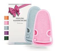LoWell® 2 pièces de gants de gommage exfoliants- Gant exfoliant pour hammam pour le corps et le visage - Guide d'exfoliation et 2 ventouses en bonus - Gris/Rose