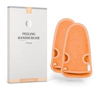 LoWell® 2 pièces de gants de gommage exfoliants- Gant exfoliant pour hammam pour le corps et le visage - Guide d'exfoliation et 2 ventouses en bonus - Orange