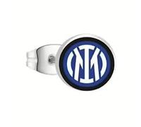 LOWELL Mono Boucle d'oreille unisexe en acier inoxydable et émail, logo bleu et blanc, style moderne, 2 x 2 cm