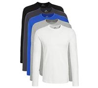 Lower East Basic Rundhals Langarm-Shirts für Herren 5er Pack aus 100% Baumwolle I Shirt Herren Longsleeve in vielen Farben XXL Schwarz, Rauchblau, Königsblau, Hellgrau Melange, Weiß