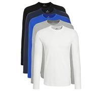 Lower East Basic Rundhals Langarm-Shirts für Herren 5er Pack aus 100% Baumwolle I Shirt Herren Longsleeve in vielen Farben M Schwarz, Dunkelblau, Königsblau, Hellgrau Melange, Weiß