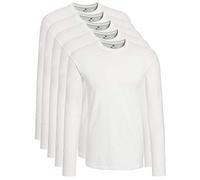 Lower East Basic Rundhals Langarm-Shirts für Herren 5er Pack aus 100% Baumwolle I Shirt Herren Longsleeve in vielen Farben XL Weiß
