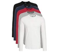 Lower East Chemise à manches longues et col rond en 100 % coton, Hommes, Noir/Blanc/Marine/Gris/Rouge (lot de 5), S