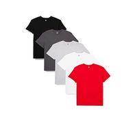 Lower East T-shirt avec col rond, Hommes, Blanc/Noir/Gris/Gris (Forged Iron)/Rouge (lot de 5), L