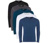 Lower East Lot de 5 t-Shirts à Manches Longues pour Homme, Noir, Bleu pétrole, Bleu Jean, Blanc, Anthracite, XL