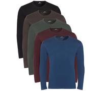 Lower East Lot de 5 t-Shirts à Manches Longues pour Homme, Noir, Vert foncé, Bordeaux, Bleu Jean, Marron Gris, M