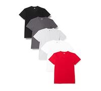 Lower East T-shirt avec col en V, Hommes, Blanc/Gris chiné/Gris (Forged Iron)/Noir/Rouge (lot de 5), M