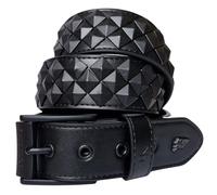 Lowlife of London Belts Ceinture en cuir blindé à 3 rangées de rivets cloutés Punk Gothique Rock Pyramide Clous en métal Trois rangées de rivets pour homme et femme, noir mat, 40" - 42" Waist (XL)