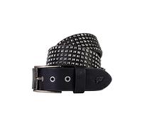 Lowlife of London Belts Ceinture rétractable en cuir pyramide à 5 rangées, cloutée punk, gothique, rock, pyramide, clous en métal à cinq rangées de rivets pour homme et femme, Noir/étain, 36/38