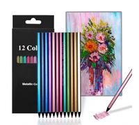 loxeu Lot de 12 Crayons de Couleur Métallisés pour Coloriages Dessins | Professionnels Kit de Dessin Artistique pour Cartes de Scrapbooking et Faire des Cartes de Vœux au Rendu Doux Résistants