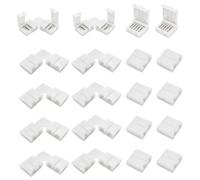 loxeu Lot de 20 Connecteur Ruban LED 4 Broches 10mm pour Bande RGB SMD 5050 | 4 Pines 10mm 10 Connecteurs d'Angle en L et 10 Sans Espace pour Bande LED Sans Soudure Installation Facile Non Étanche