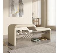 Loxiru Home Banc à Chaussures avec siège rembourré, Meuble d'entrée Stable | Design pliable, structure métallique robuste, siège ergonomique, gain de place(Beige,47.2*35*40cm)