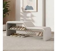 Loxiru Home Banc à Chaussures avec siège rembourré, Meuble d'entrée Stable | Design pliable, structure métallique robuste, siège ergonomique, gain de place(White+Gray,47.2*35*40cm)