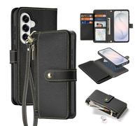 LOXO CASE Coque Portefeuille 2 en 1 pour Samsung Galaxy S26 Plus, Cuir PU Gris, Étui Folio Détachable, Porte-Cartes RFID, Poche Zippée, Support, Dragonne, Compatible avec MagSafe, Black