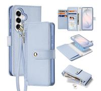 LOXO CASE Coque Portefeuille 2 en 1 pour Samsung Galaxy S26 Plus, Cuir PU Gris, Étui Folio Détachable, Porte-Cartes RFID, Poche Zippée, Support, Dragonne, Compatible avec MagSafe, Blue