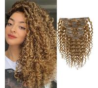 Loxxy Extensions de cheveux humains bouclés 3B 3C doux non traités 45,7 cm Blond naturel Double trame 120 g/lot 7 pièces/lot et 17 clips par paquet #27