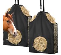Loyala Lot de 2 sacs à foin de chèvre à alimentation lente en tissu Oxford 600D avec anneau en métal et sangle réglable pour chevaux, chèvres, moutons, ânes, vaches (noir)