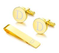 LOYALLOOK Boutons de manchette et pince à cravate noirs pour homme - Boutons de manchette personnalisés en cuivre et barre à cravate - Cadeau pour père et mari, Métal, Cuivre