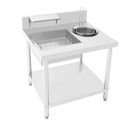 LoyaltyClivia Table de préparation de poulet frit en acier inoxydable avec récipient et panier, plan de travail commercial pour panure, pour restaurants de poulet, hôtels, cantines